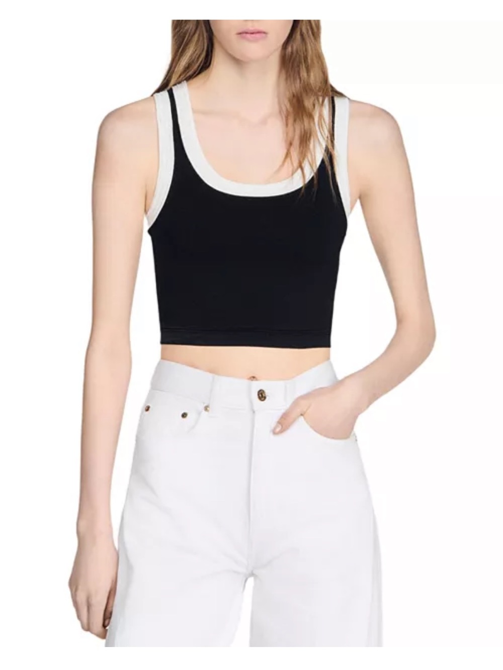 Sandro Two Tone Cropped Knit Top NWT sz XS